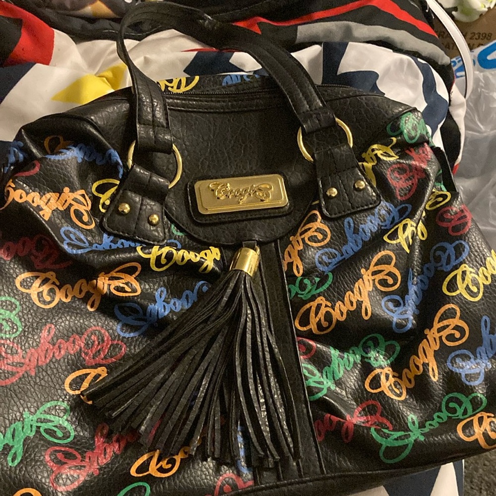COOGI Black Shoulder Bag with Leather Trim and Tassel